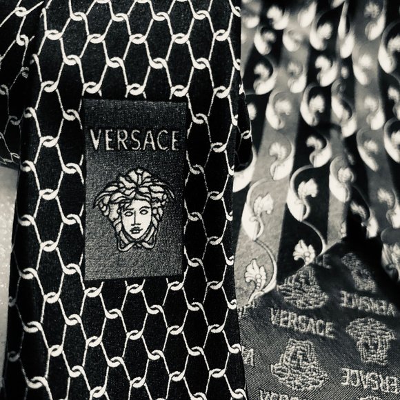 s-l400.jpg Versace Black Gray Silk Tie - AS IS